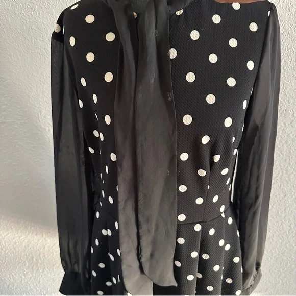 Smak Parlour Black Polka Dot Midi Dress with Sheer Sleeves – Size XL - Picture 6 of 9